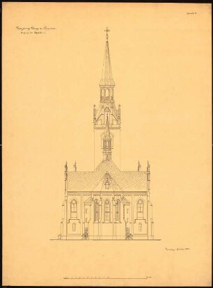 Katholische Kirche, Nassiedel: Aufriss der Ostseite, Maßstabsleiste