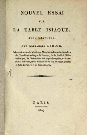 Nouvelle essai sur la table Isiaque