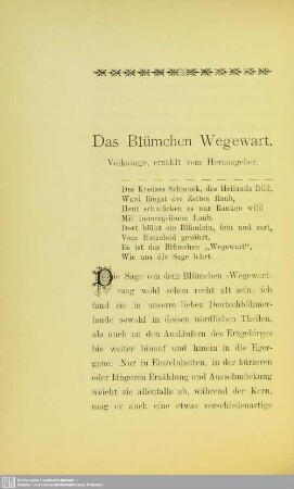 Das Blümchen Wegewart : Volkssage