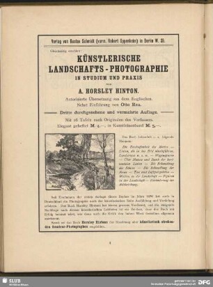Künstlerische Landschafts-Photographie im Studium und Praxis von A. Horsley Hinton
