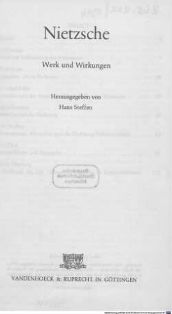Nietzsche : Werk und Wirkungen