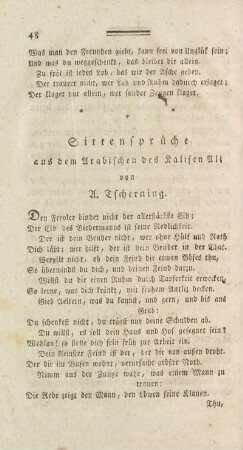 Sittensprüche aus dem Arabischen des Kalifen Ali von A. Tscherning