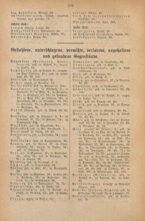 Gestohlene, unterschlagene, vermißte, verlorene, angehaltene und gefundene Gegenstände