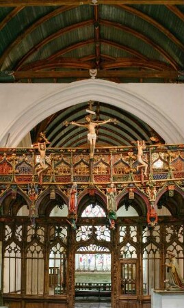 Frankreich. Bretagne. Morbihan. Chapelle Saint Fiacre. 15 Jahrhundert. Spätgotischer Lettner