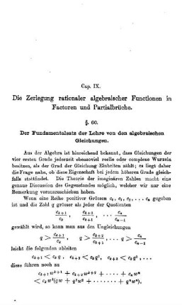 Cap. IX. Die Zerlegung rationaler algebraischer Functionen in Factoren und Partialbrüche.