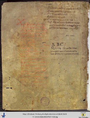 [311va] Stiftungsvermerk, 11. Jh., rot: Nennung des Auftraggebers der Hs. (Bischof Eberhard I. von Konstanz).