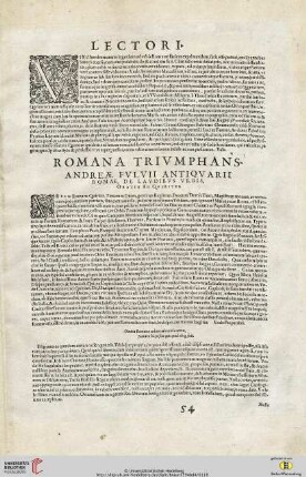Lectori / Romana triumphans / Antiquae urbis Romae