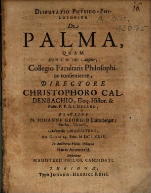 Disputatio Physico-Philologica De Palma