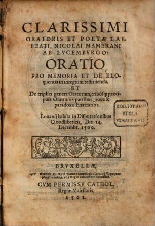 Oratio pro Memoria et de Eloquentia in integrum restituenda
