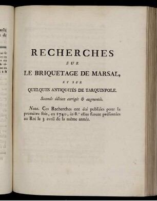 Recherches Sur Le Briquetage De Marsal, Et Sur Quelques Antiquités De Tarquinpole.
