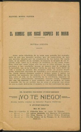 El hombre que nació después de morir : novela inédita