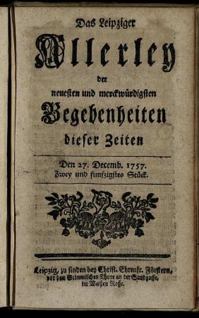 Den 27. Decemb. 1757. Zwey und funfzigstes Stück.