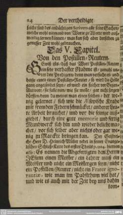 Das V. Capitel. Von den Postillen-Reutern
