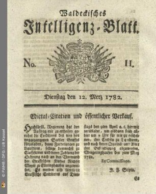 No. 11, Dienstag den 12. Merz 1782