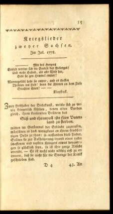 Kriegslieder zweyer Sachsen. Im Jul. 1778