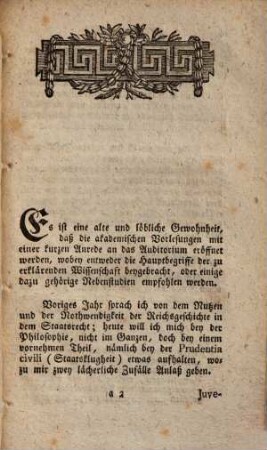 Ueber Mißbrauch der Philosophie in dem Staatsrecht : eine Rede bey Eröffnung seiner staatsrechtlichen Vorlesungen den 27. November 1793