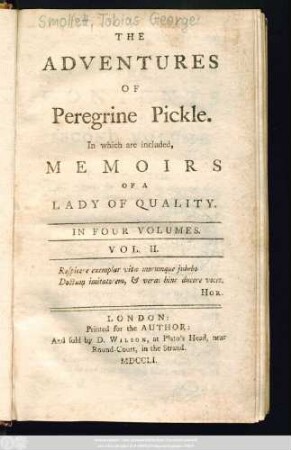 Vol. 2: The Adventures Of Peregrine Pickle : In which are included, Memoirs Of A Lady Of Quality ; In Four Volumes