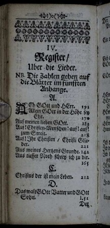 IV. Register/ Uber die Lieder.