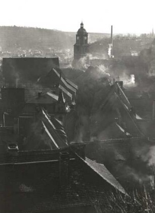 Meißen. Blick vom Domberg (Burgkeller) auf die Stadt mit Burggasse und Frauenkirche (vor der 1000-Jahr-Feier 1929)