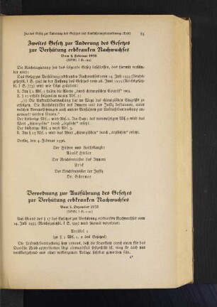 Zweites Gesetz zur Änderung des Gesetzes zur Verhütung erbkranken Nachwuchses Vom 4. Februar 1936 (RGBl. I S. 119)
