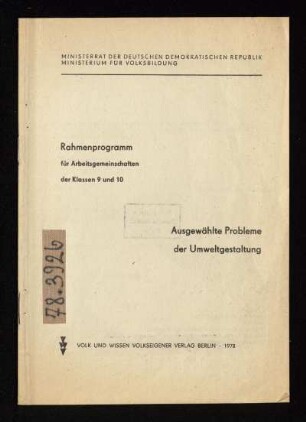 Ausgewählte Probleme der Umweltgestaltung