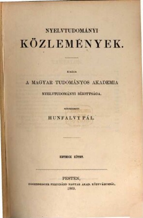 Nyelvtudományi közlemények. 7, 7. 1869