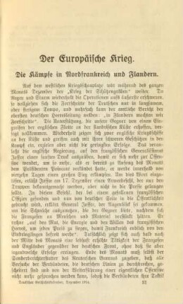 Die Kämpfe in Nordfrankreich und Flandern