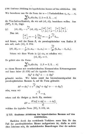 § 323. Conforme Abbildung des hyperbolischen Raumes auf den euklidischen.