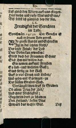89-96, LX. Freudigkeit der Gerechten im Tode. - LXIII. Krone der Gerechten.