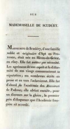 Sur Mademoiselle de Scudéry