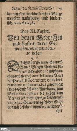 Das XI. Capitel. Von denen Gebrechen und Lastern derer Gewercken welche Ausbeute heben