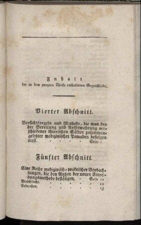 Inhalt der in dem zweyten Theile enthaltenen Gegenstände.