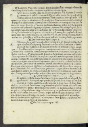 Laurentii Vallensis Patricii Romani clarissimi oratoris de conficiendis epistolis libellus nuper neapoli inventus incipit.
