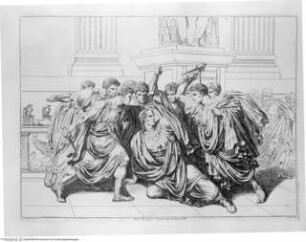 Pinelli, Bartolomeo, Istoria Romana. Incisa ad acqua forte da Bartolomeo Pinelli Romano. L'Anno 1818, e 1819. o.O.[Roma] u.J, "Morte di Giulio Cesare"; (Taf. [93])