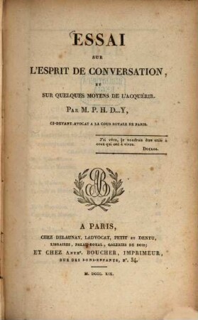 Essai sur l'esprit de conversation et sur quelques moyens de l'acquerir