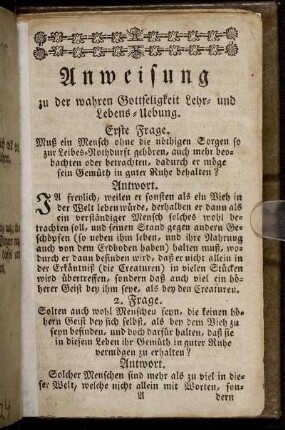 Anweisung zu der wahren Gottseligkeit Lehr- und Lebens-Uebung.
