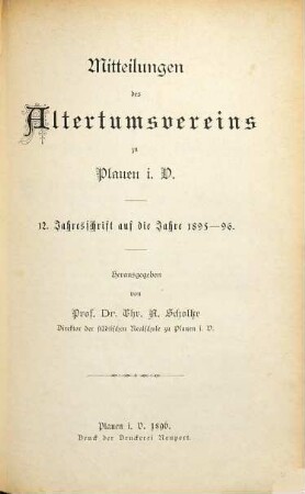 Mitteilungen des Altertumsvereins zu Plauen : Jahresschrift. 12. 1895/96 (1896)