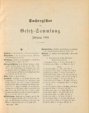 Sachregister zur Gesetz-Sammlung. Jahrgang 1884