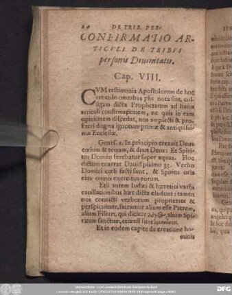 Confirmatio Articuli De Tribus personis Divinitatis. Cap. VIII.