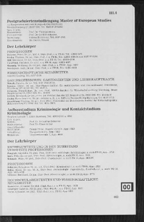 Aufbaustudium Kriminologie und Kontaktstudium