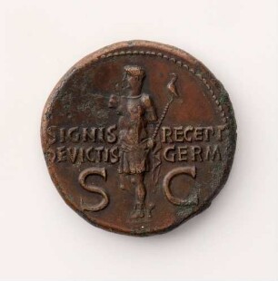 Dupondius des Caligula mit Darstellung der Erfolge des Germanicus