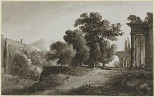 Bergige Landschaft mit antiken Ruinen