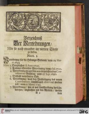 Verzeichniß der Verordnungen, wie sie nach einander im vierten Theile zu finden