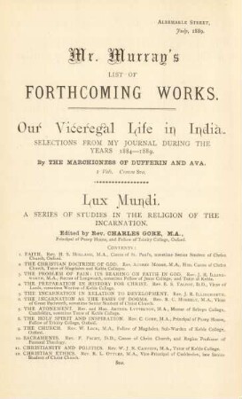 Mr. Murray's list of forthcoming works