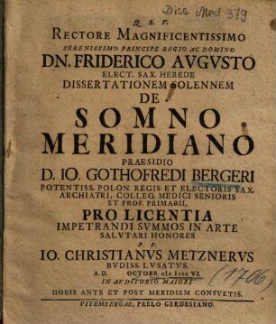 Dissertationem Solennem De Somno Meridiano