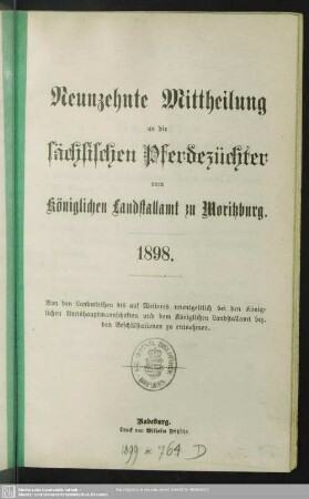 19.1898: Mittheilung an die sächsischen Pferdezüchter