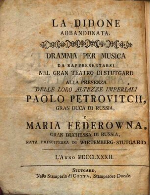Didon Abbandonée : Tragedie En Musique ... = La Didone Abbandonata