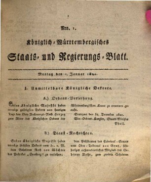Königlich-Württembergisches Staats- und Regierungsblatt : vom Jahr ... 1821