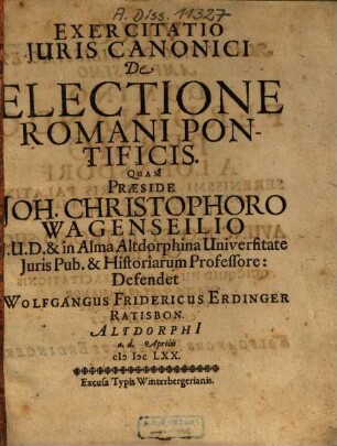 Exercitatio Juris Canonici De Electione Romani Pontificis