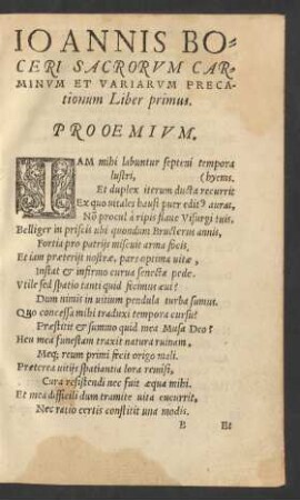 Ioannis Boceri Sacrorum Carminum Et Variarum Precationum Liber Primus.